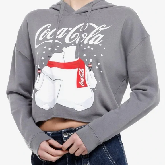Hot Topic Coca‑Cola Polar Bears Cropped Hoodie – Women’s Large, EUC - Picture 2 of 16